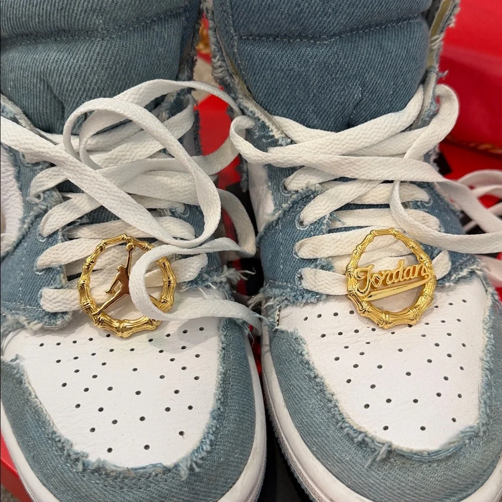 Nike women denim and White High-Top Sneakers with Gold Accent - Picture 3 of 8